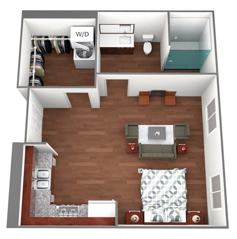 Floor plan for studio, 1 bath, 400 sqft